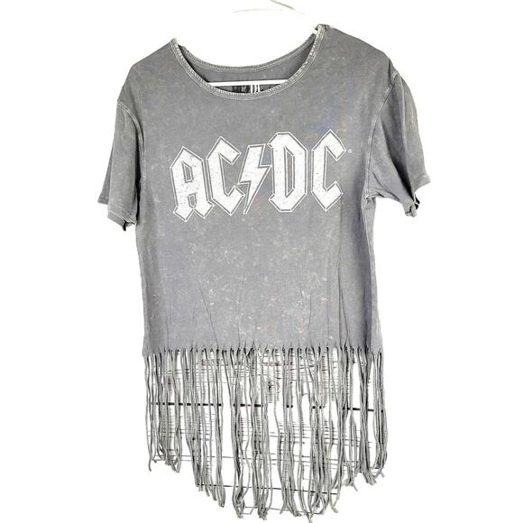 ACDC Gray Fringe Grunge Y2K Whimsygoth Graphic Short Sleeve Band Tee Womans Med - Picture 1 of 4
